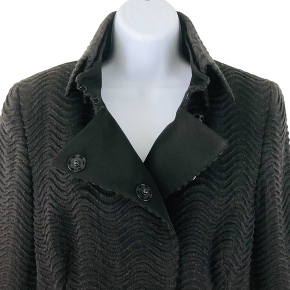 Akris Women's Size 10 Wavy Texture Wool Silk Asymmetrical Front Brown Jacket - Picture 5 of 9